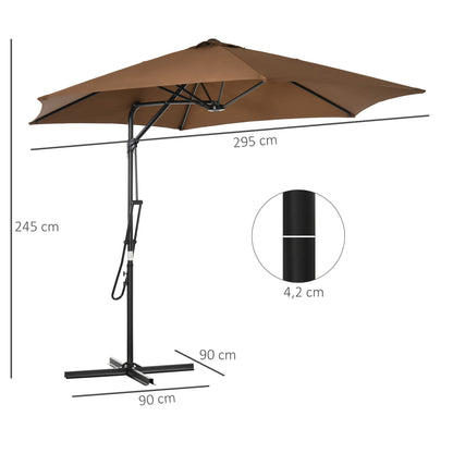Outsunny Sombrilla Voladizo De Jardín Ø295x245 Cm Manivela Manual Con 6 Varillas_2