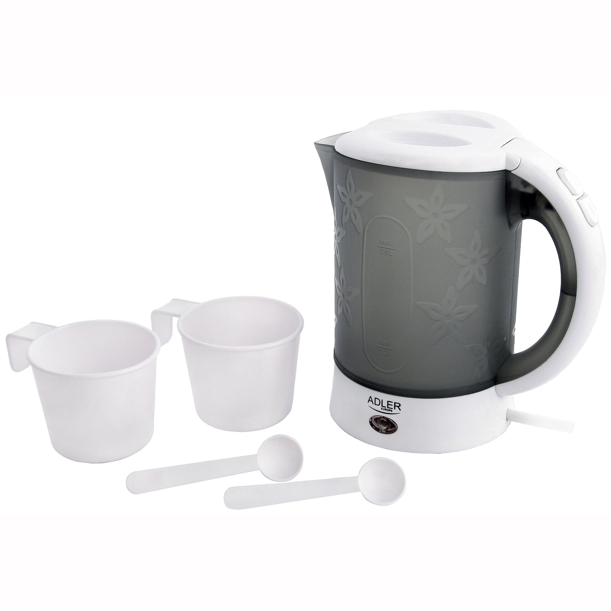 Adler Hervidor De Agua Eléctrico De Viaje 0,6 L Sin Bpa, Apagado Automático, Resistencia Acero Inox, Ad126,blanco/gris_0