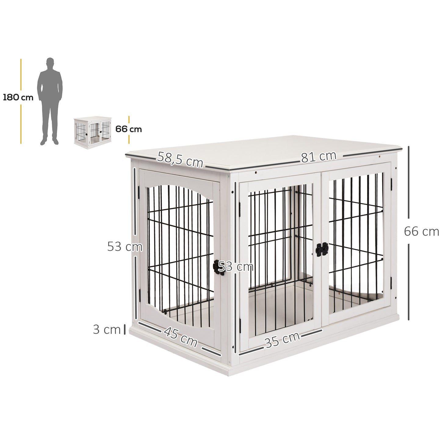 Pawhut Jaula Perros Madera Con Superficie De Mesa 2 Puertas 81x58,5x66 Cm Blanco_2