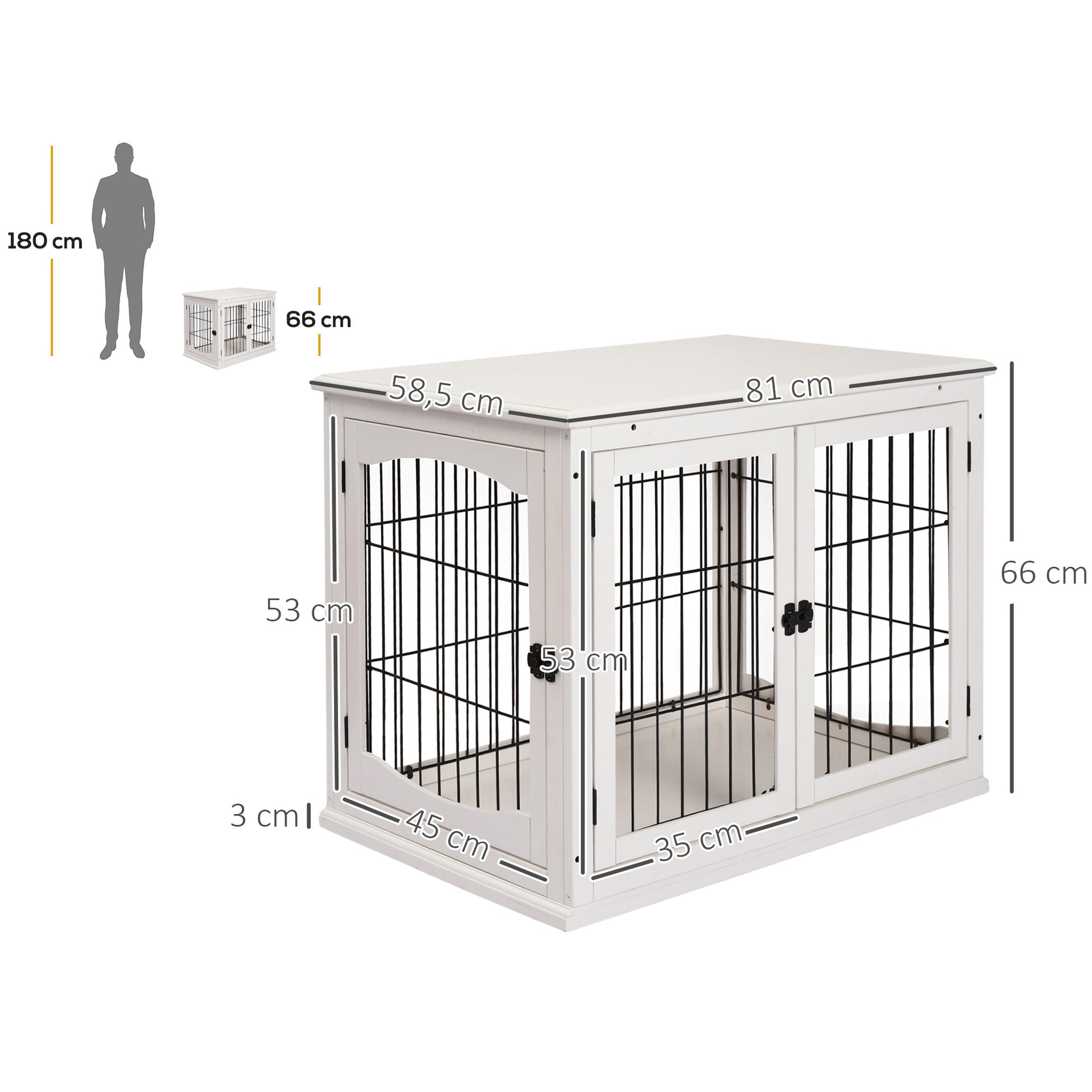 Pawhut Jaula Perros Madera Con Superficie De Mesa 2 Puertas 81x58,5x66 Cm Blanco_2