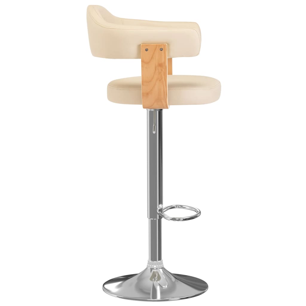 Taburetes De Cocina 2 Uds Cuero Sintético Madera Curvada Crema_2