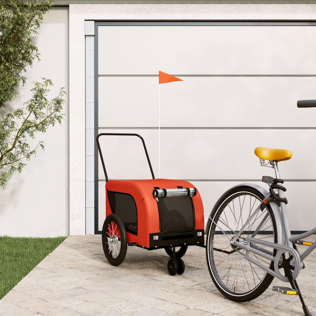 Vidaxl Remolque De Bicicleta Mascotas Hierro Tela Oxford Naranja Negro_1