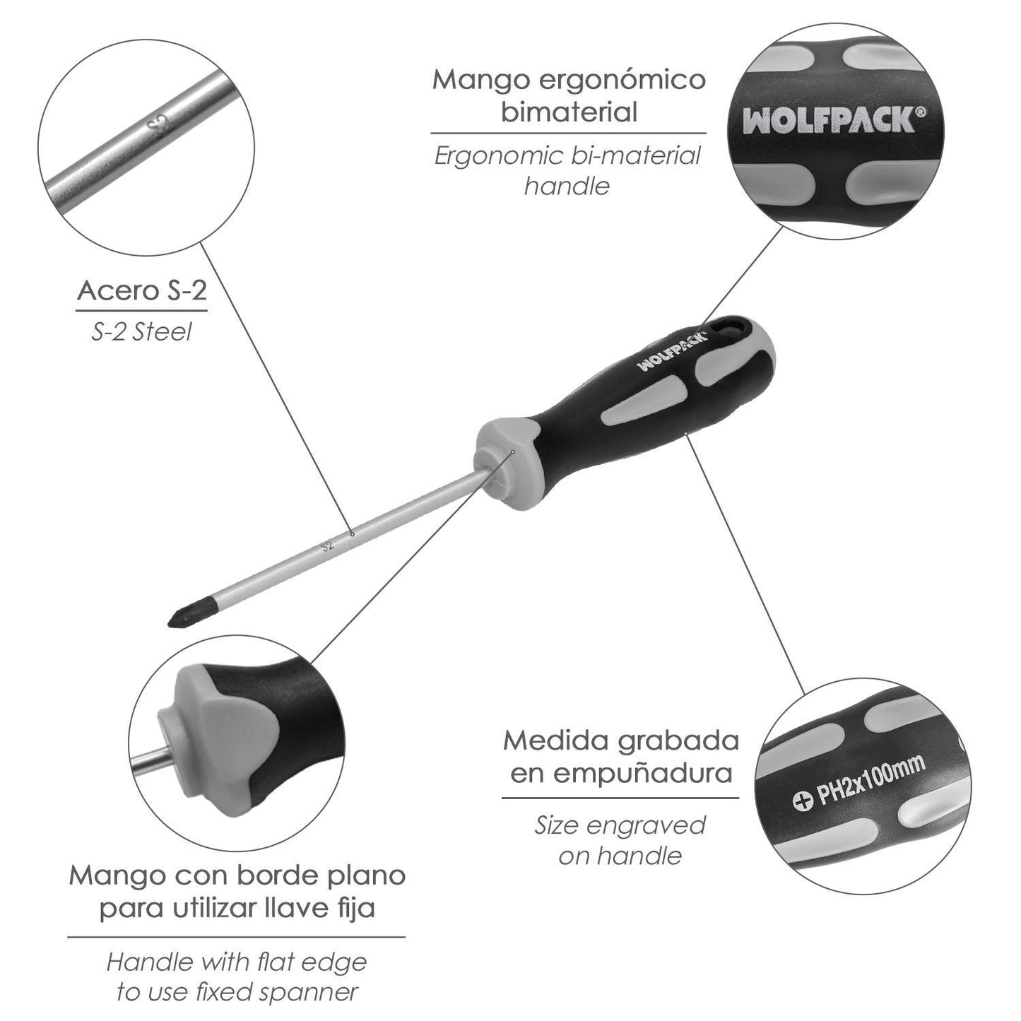 Destornillador Phillips Acero S2 Mango Tpr Bimaterial. Medida Ph 2 X Ø 6,0 X 100 Mm.  Din5262._2