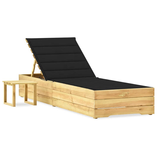 Tumbona De Jardín Con Mesa Y Cojín De Madera De Pino Impregnada_0