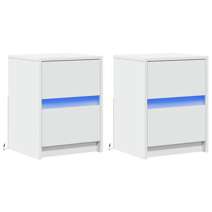 Mesitas De Noche Con Luces Led 2 Uds Madera Ingeniería Blanca_1