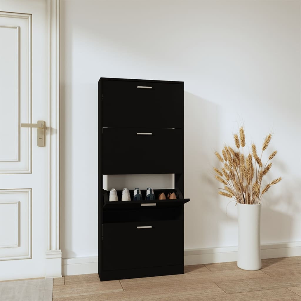 Vidaxl Mueble Zapatero Madera Contrachapada Negro 59x17x150 Cm_1
