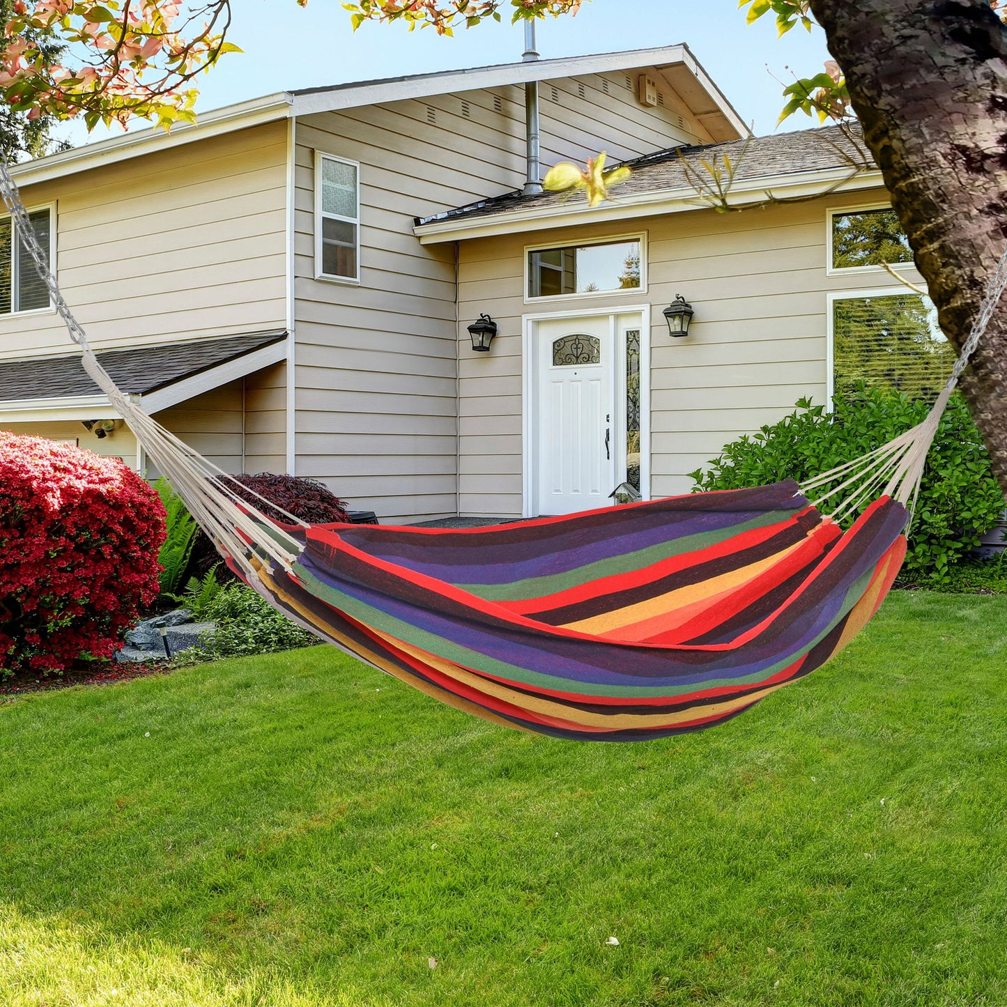 Outsunny Hamaca Doble De Algodón Portátil 290x150 Cm Carga 120 Kg Para Acampar_1