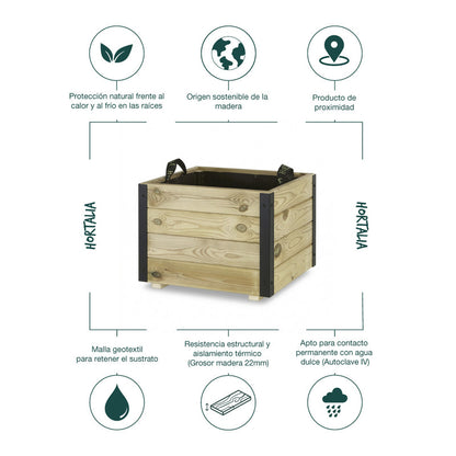 Jardinera De Madera Con Refuerzo De Aluminio 50x50x40 Cm Pun Al Hortalia_5