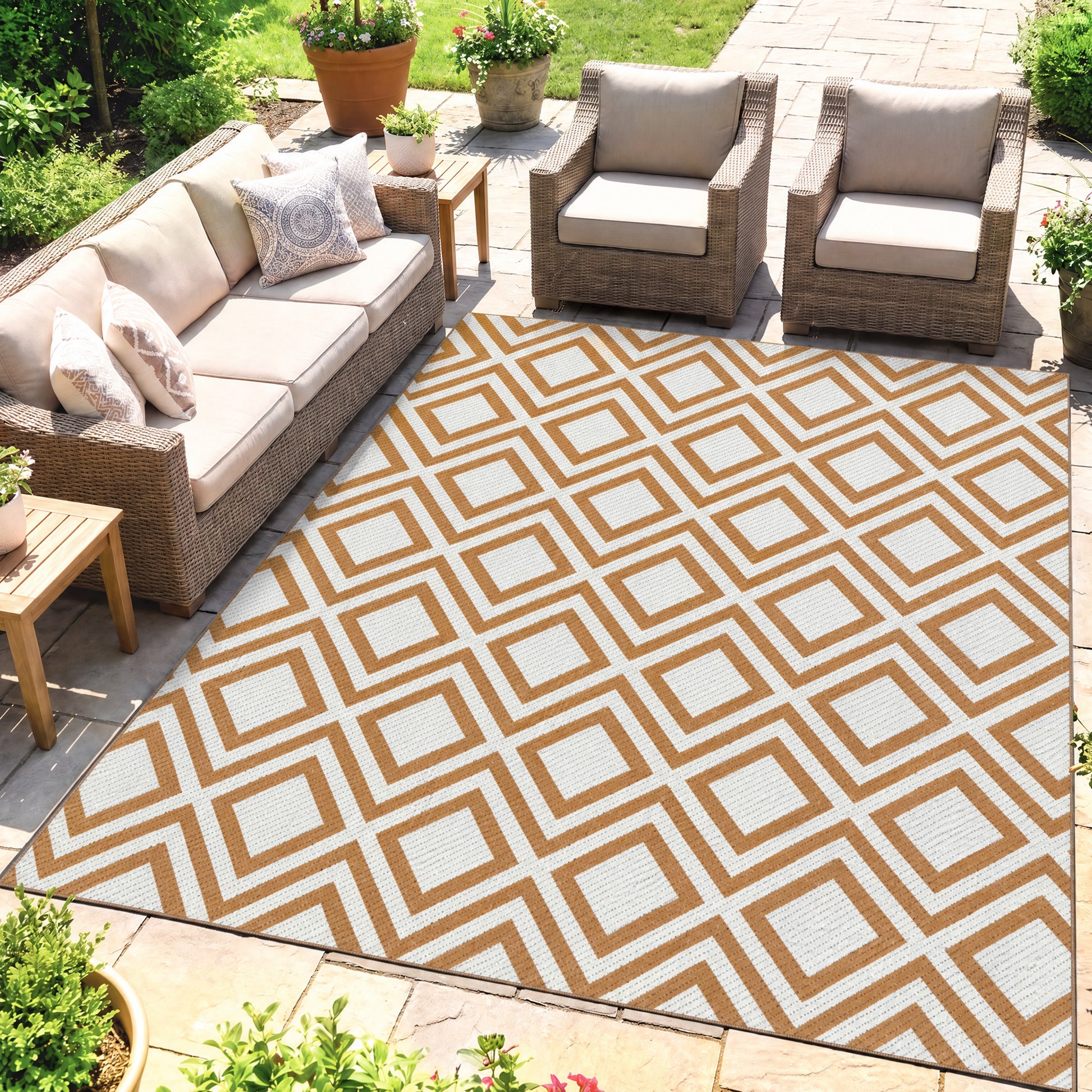 Outsunny Alfombra Exterior Reversible 182x274cm Para Terraza Balcón Patio Rojo_1