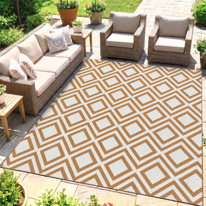 Outsunny Alfombra Exterior Reversible 182x274cm Para Terraza Balcón Patio Rojo_1