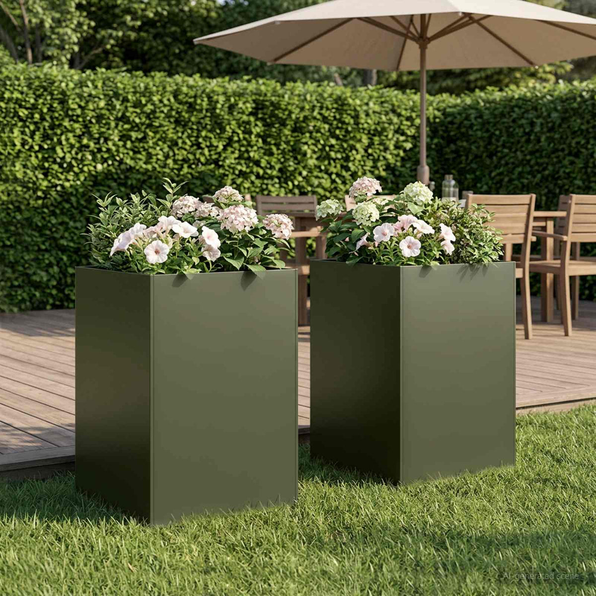 Macetero De Jardín 2 Uds. Verde Oliva 40 X 40 X 75 Cm_1