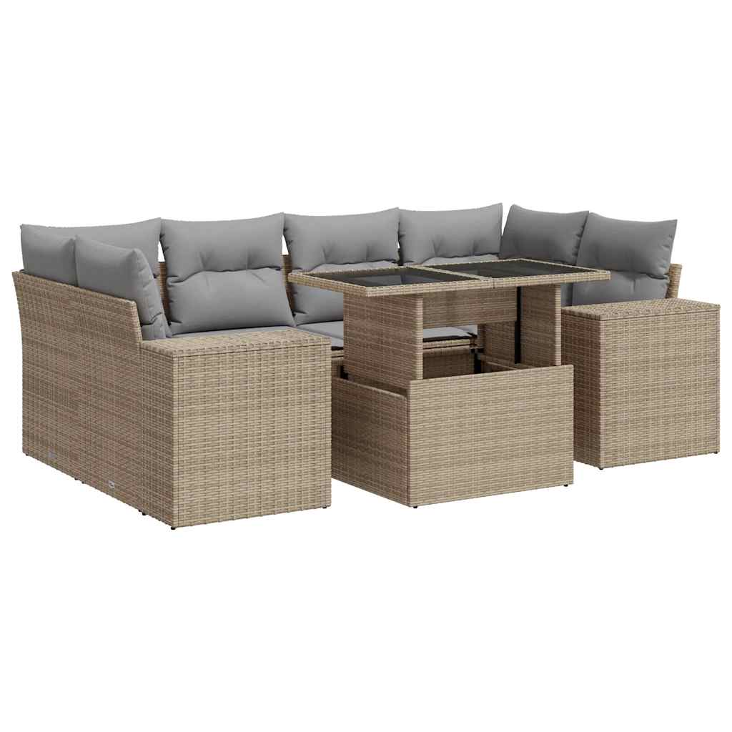 Set Sofás De Jardín 7 Piezas Y Cojines Ratán Sintético Beige / Vetonek_3