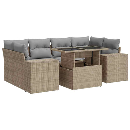 Set Sofás De Jardín 7 Piezas Y Cojines Ratán Sintético Beige / Vetonek_3