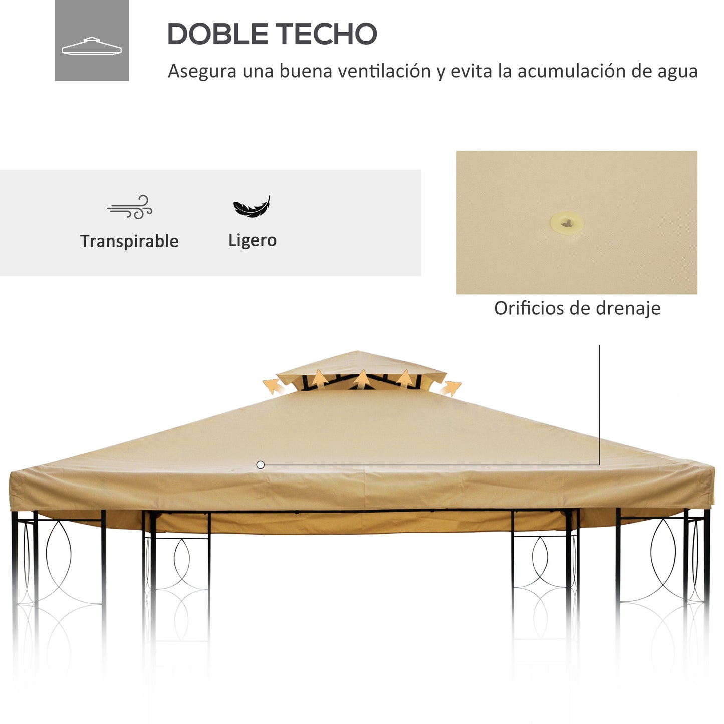 Outsunny Techo De Repuesto Para Cenador 4x3 M 2 Niveles Con 10 Orificios Drenaje_5