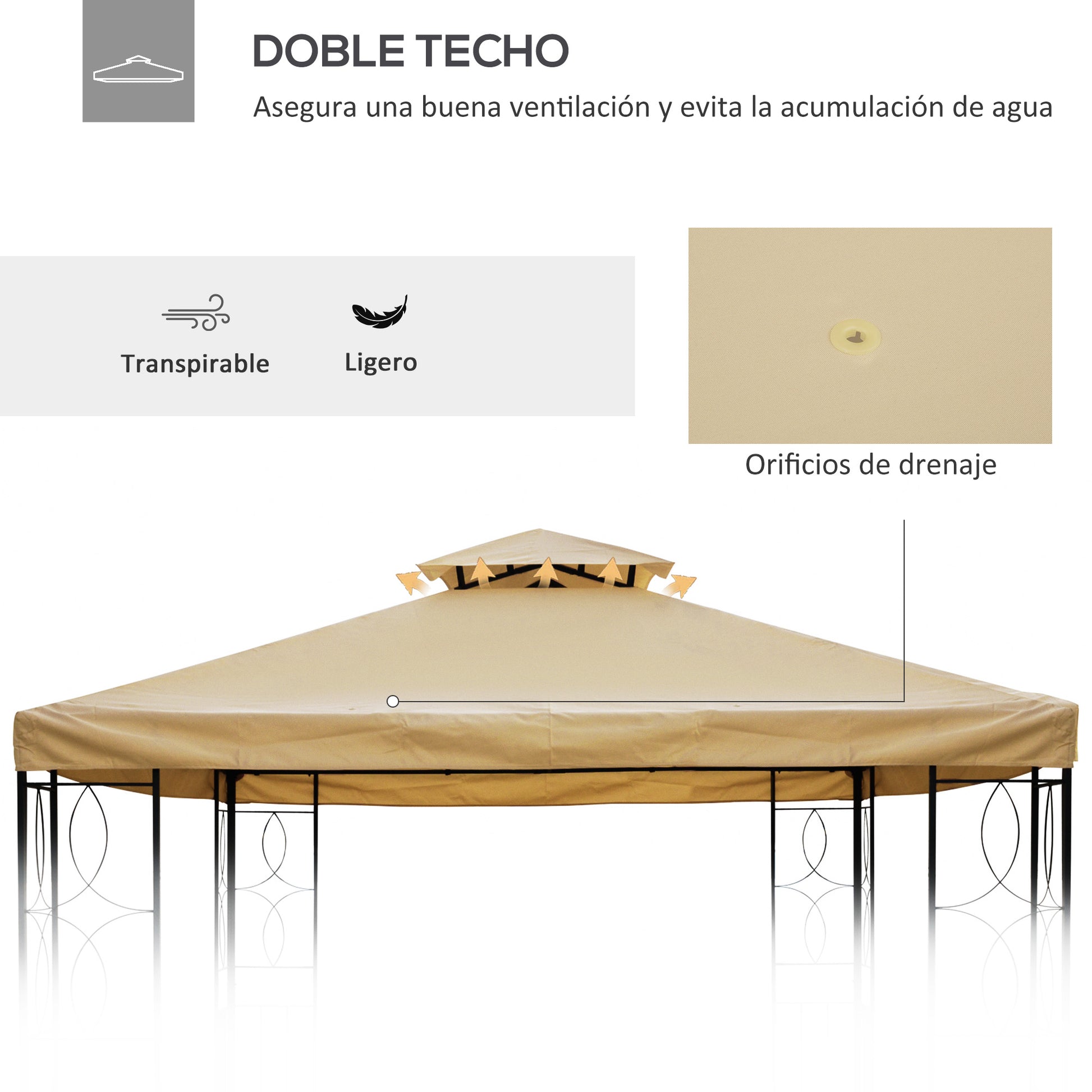 Outsunny Techo De Repuesto Para Cenador 4x3 M 2 Niveles Con 10 Orificios Drenaje_5