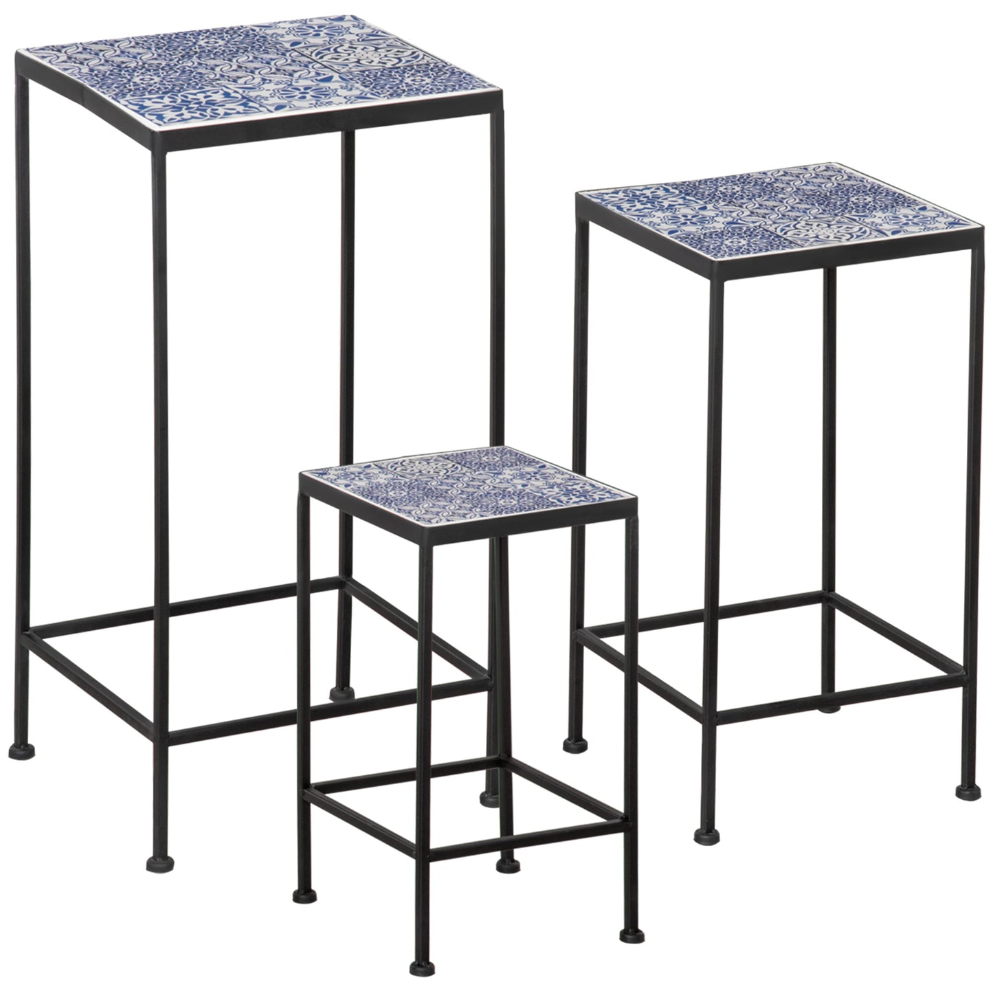 Outsunny Soportes Para Plantas Metal 3 Piezas Apilables Porta Macetas Decorativo_0
