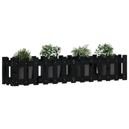 Arriate Elevado Jardín Con Valla Madera Pino Negro 150x30x30cm_2