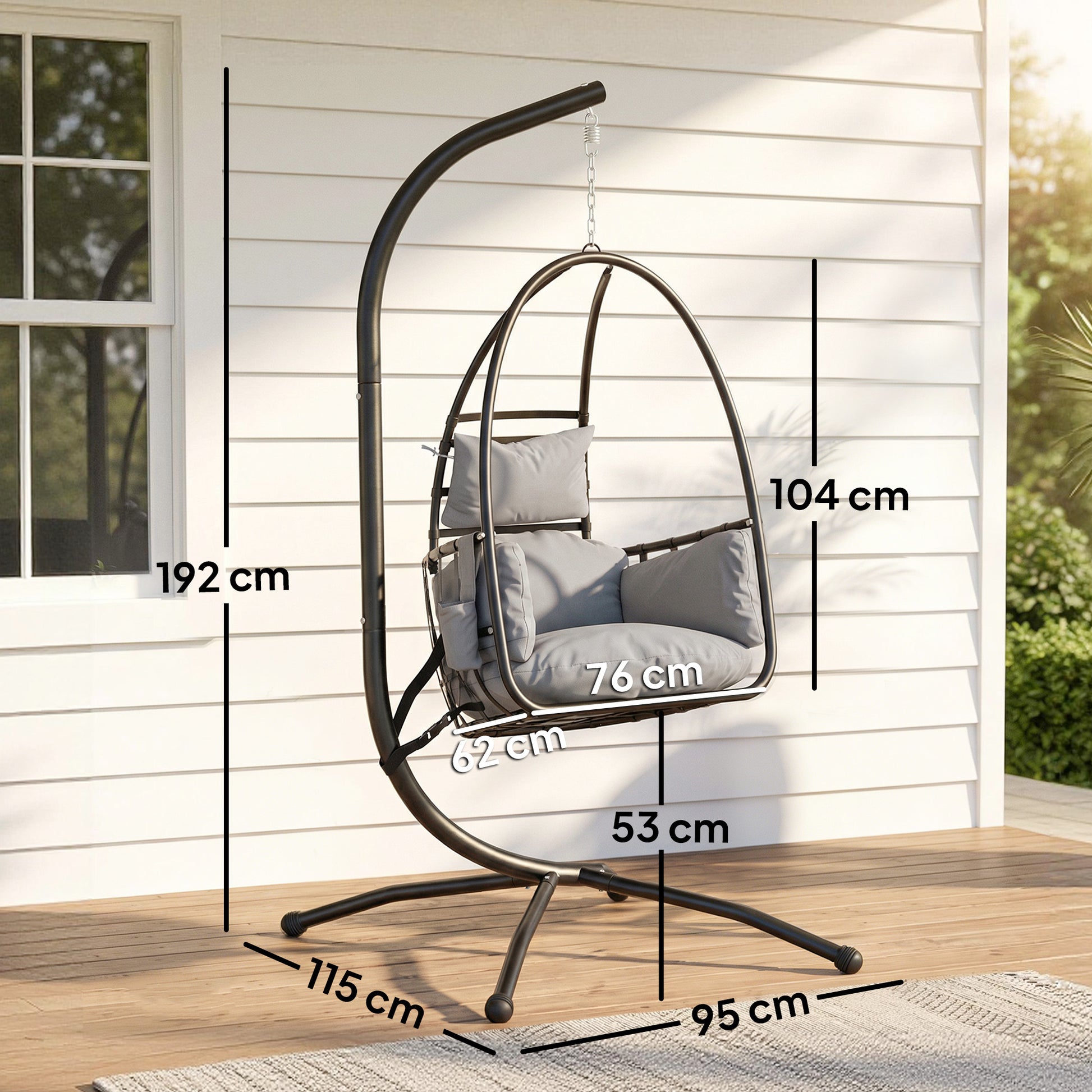 Outsunny Silla Colgante Con Soporte Cesta Plegable Reposacabezas Gris Oscuro_2