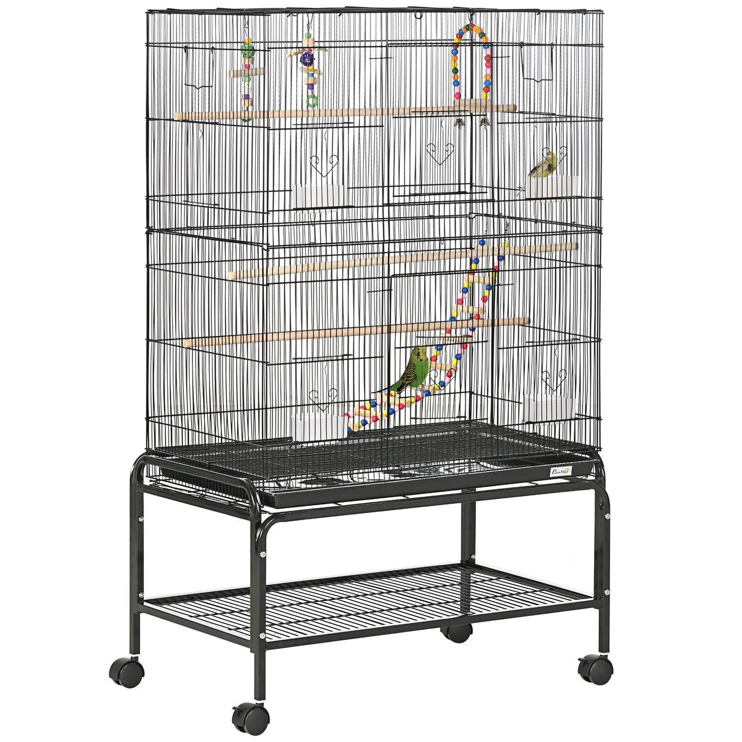 Pawhut Jaula Para Pájaros Con Ruedas 79x49x133 Cm Pajarera Metálico Negro_0
