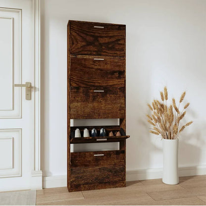 Vidaxl Mueble Zapatero Madera Contrachapada Roble Ahumado 59x17x169 Cm_1