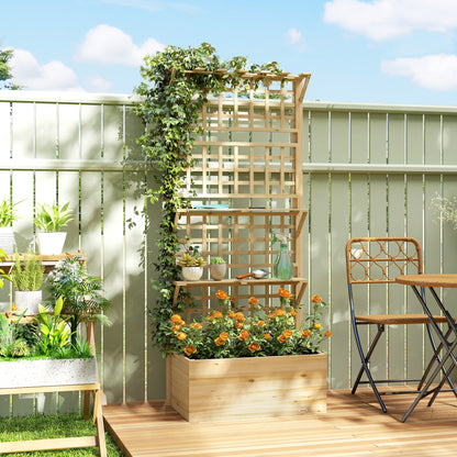 Outsunny Jardinera Con Enrejado Y Techo De Madera Con 2 Estantes Natural_1