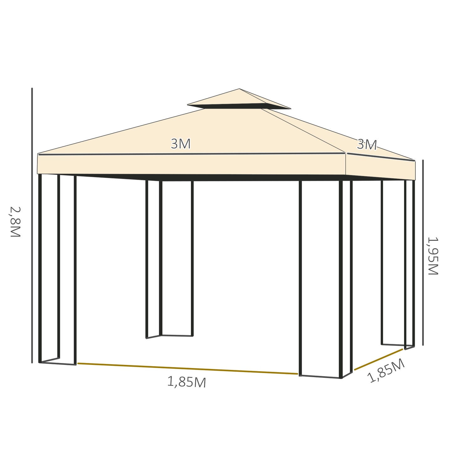 Outsunny Carpa Para Exterior 3x3 M Cenador Con Mosquitera Doble Techo Ventilado_2