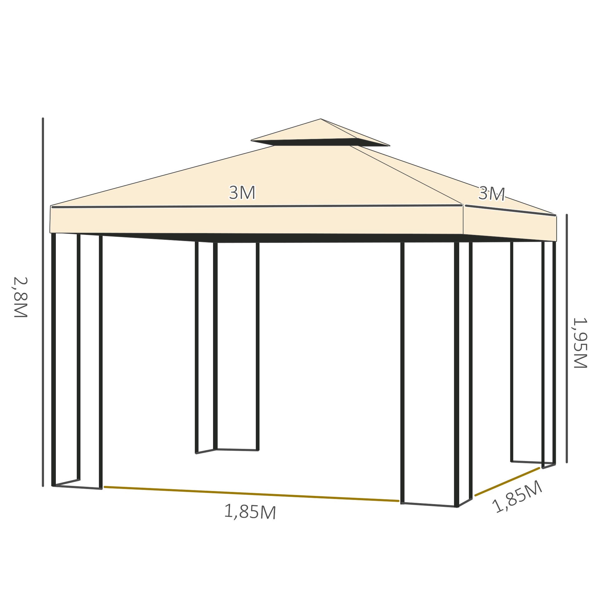 Outsunny Carpa Para Exterior 3x3 M Cenador Con Mosquitera Doble Techo Ventilado_2