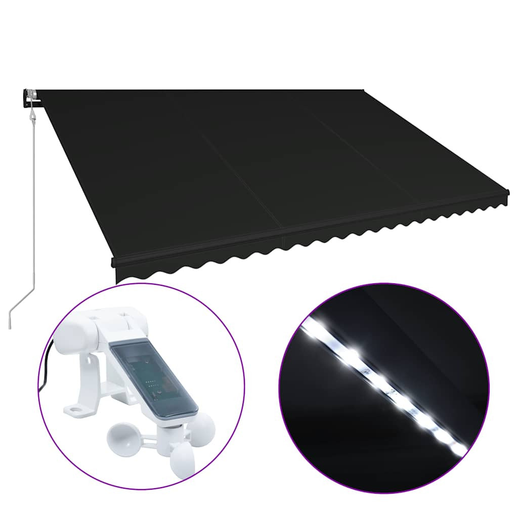 Vidaxl Toldo Retráctil Led Y Sensor De Viento Gris Antracita 500x300cm_0