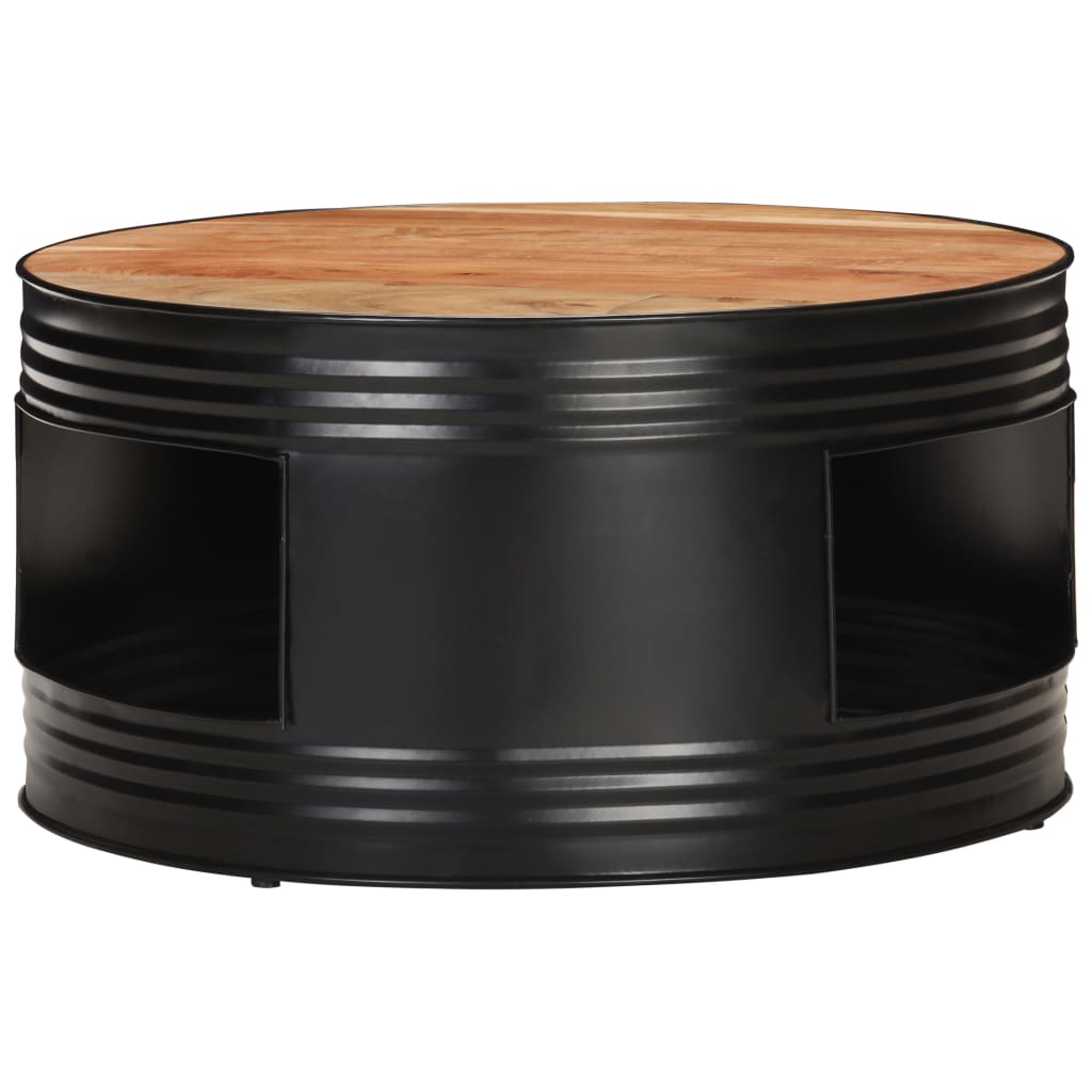 Mesa De Centro De Madera Maciza De Acacia Negro 68x68x36 Cm_0