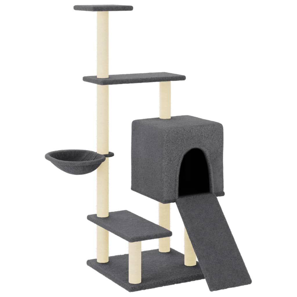 Vidaxl Rascador Para Gatos Con Postes De Sisal Gris Oscuro 130,5 Cm_0