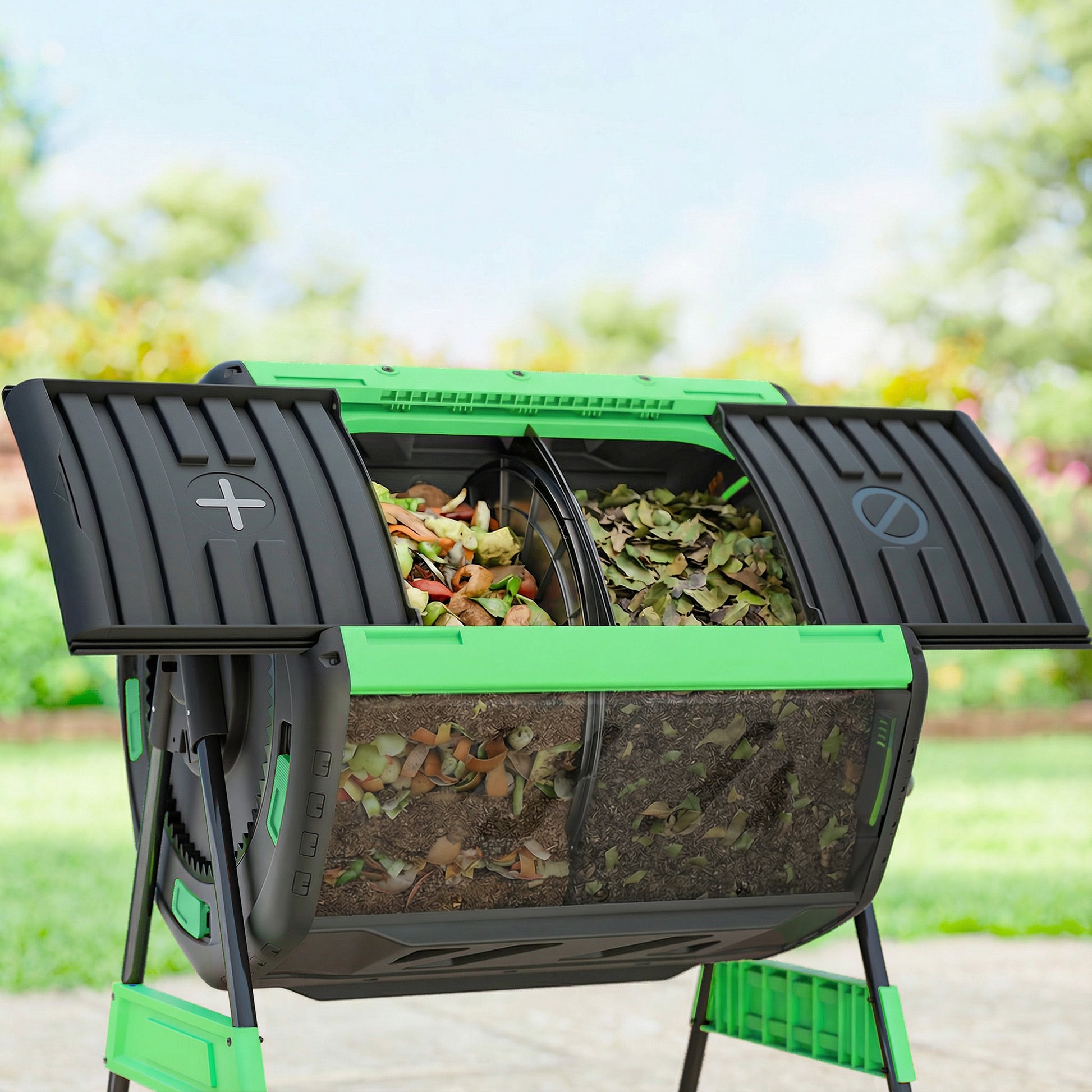 Outsunny Compostador Giratorio De 200l Doble Cámara Sin Bpa Verde_4