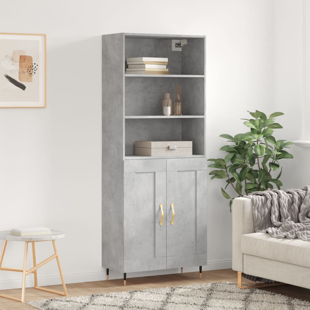 Aparador Alto Madera Contrachapada Gris Hormigón 69,5x34x180 Cm_0