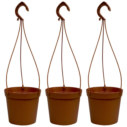 3 Macetas Cilíndricas Ø 14 Cm Con Ganchos, De Polipropileno Terracota_0