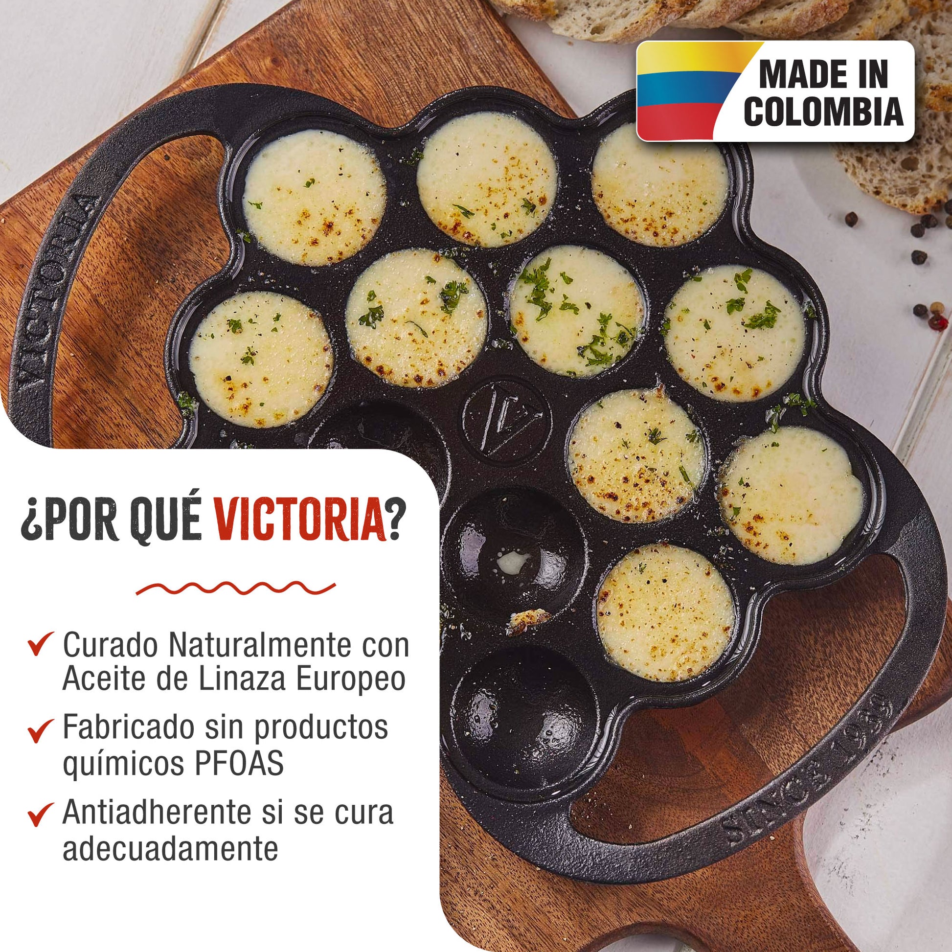 Victoria Sartén Hierro Fundido Esmaltado Mini Pancakes, Poffertjes, Provoletera Apta Inducción, Barbacoa, 39.233, Negro_1