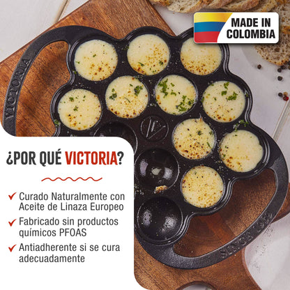 Victoria Sartén Hierro Fundido Esmaltado Mini Pancakes, Poffertjes, Provoletera Apta Inducción, Barbacoa, 39.233, Negro_1