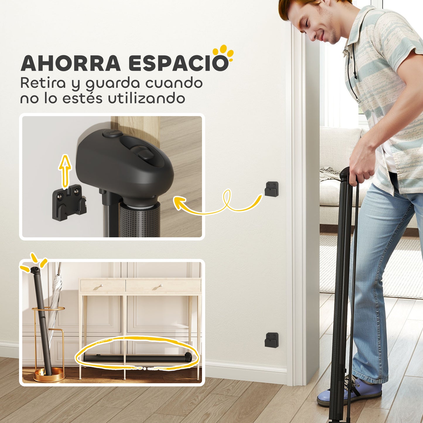 Pawhut Barrera De Seguridad Para Perros Retráctil 0-125 Cm Para Escaleras_5