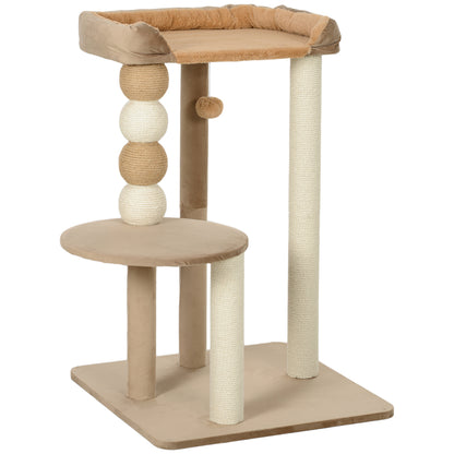 Pawhut Árbol Rascador Para Gatos 86 Cm Con Plataforma Cama Postes De Yute Gris_0
