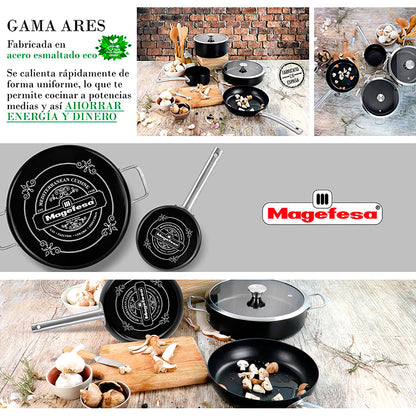 Batería Cocina Inducción 9 Piezas, Antiadherente Libre Pfoa Exterior Negro Mate Retro Vintage Magefesa Ares, Negro