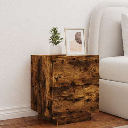 Mesita De Noche Con Luces Led Madera Ingeniería Roble Ahumado_2
