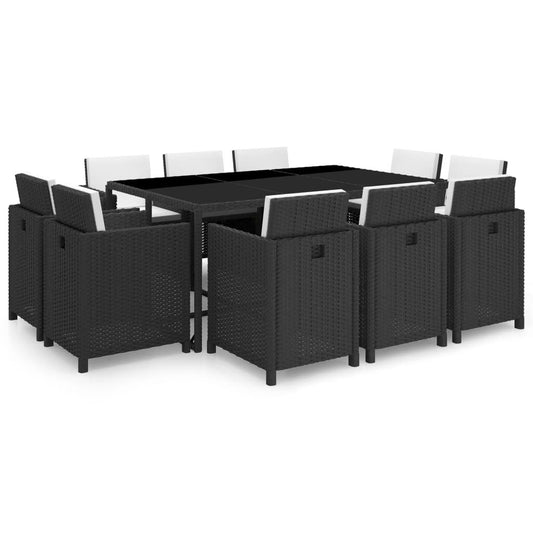 Vidaxl Set Comedor De Jardín 11 Piezas Y Cojines Ratán Sintético Negro_0