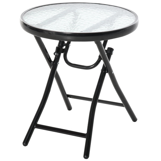 Outsunny Mesa De Cristal Redonda Plegable Con Hebilla De Seguridad Jardín Ø45 Cm_0