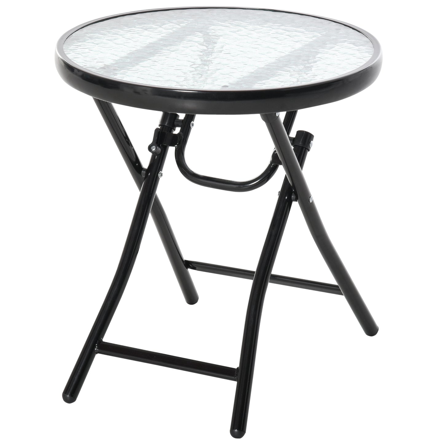 Outsunny Mesa De Cristal Redonda Plegable Con Hebilla De Seguridad Jardín Ø45 Cm_0