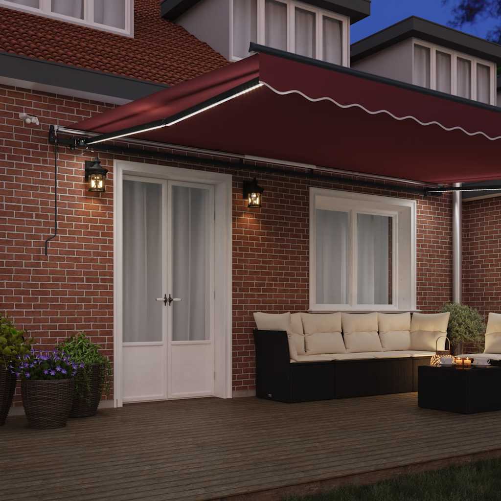 Toldo Retráctil Automático Con Luces Led Burdeos 500x300 Cm_2