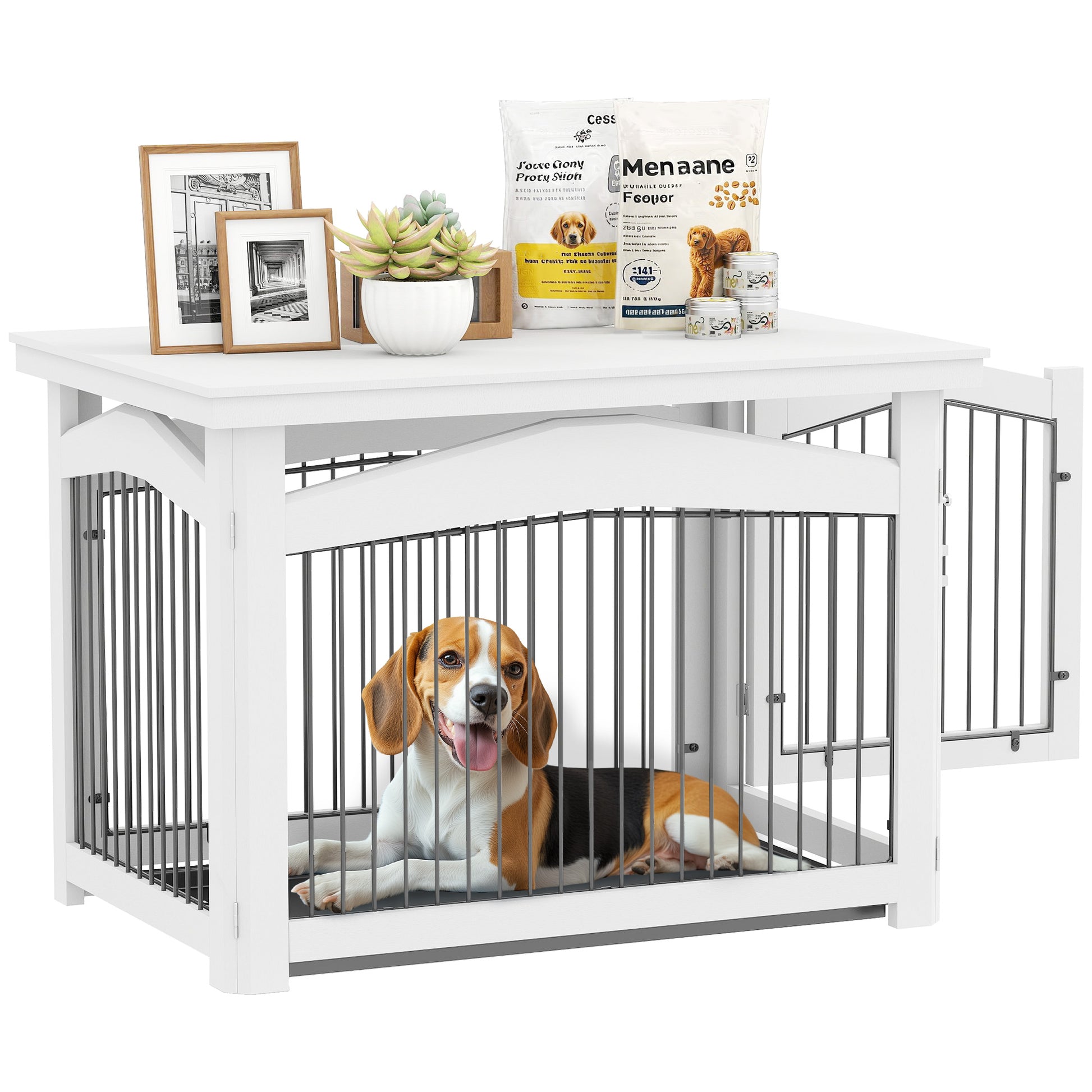 Pawhut Jaula Para Perros Medianos 3 En 1 Con Tapa Superior Desmontable Blanco_0