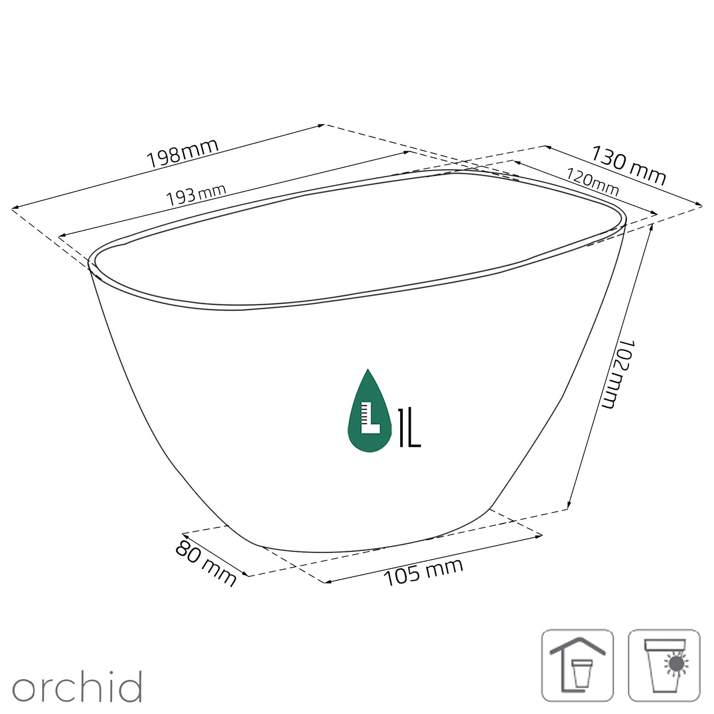 Maceta Coubi Orchid 1l., Dimensiones (mm) 198x130x102, Color Transparente_2
