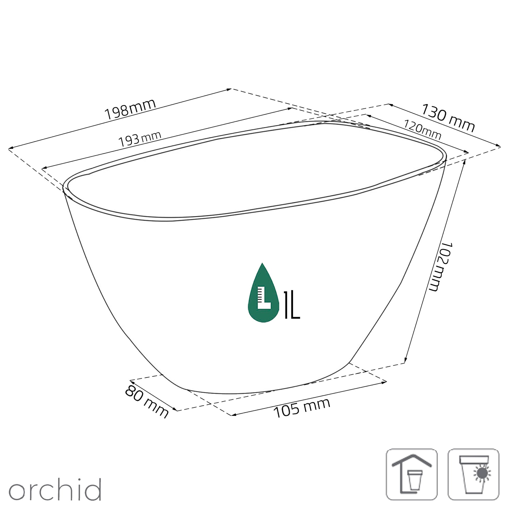 Maceta Coubi Orchid 1l., Dimensiones (mm) 198x130x102, Color Blanco_2