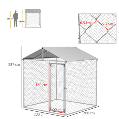 Pawhut Perrera De Acero Con Toldo Impermeable Y Anti-uv 200x200x237 Cm Plata_2