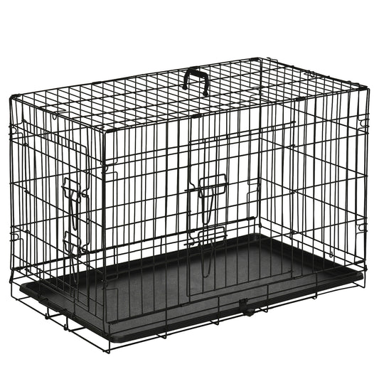 Pawhut Transportín De Perro De 2 Puertas Plegable Con Asa 75x48,5x53cm Negro_0