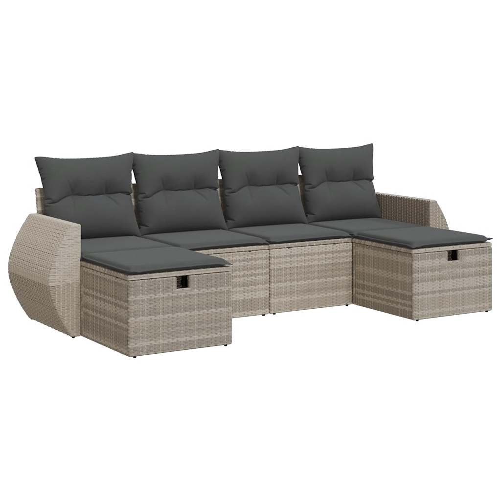 Set De Sofás De Jardín 6 Pzas Y Cojines Ratán Sintético Gris / Vetonek_2