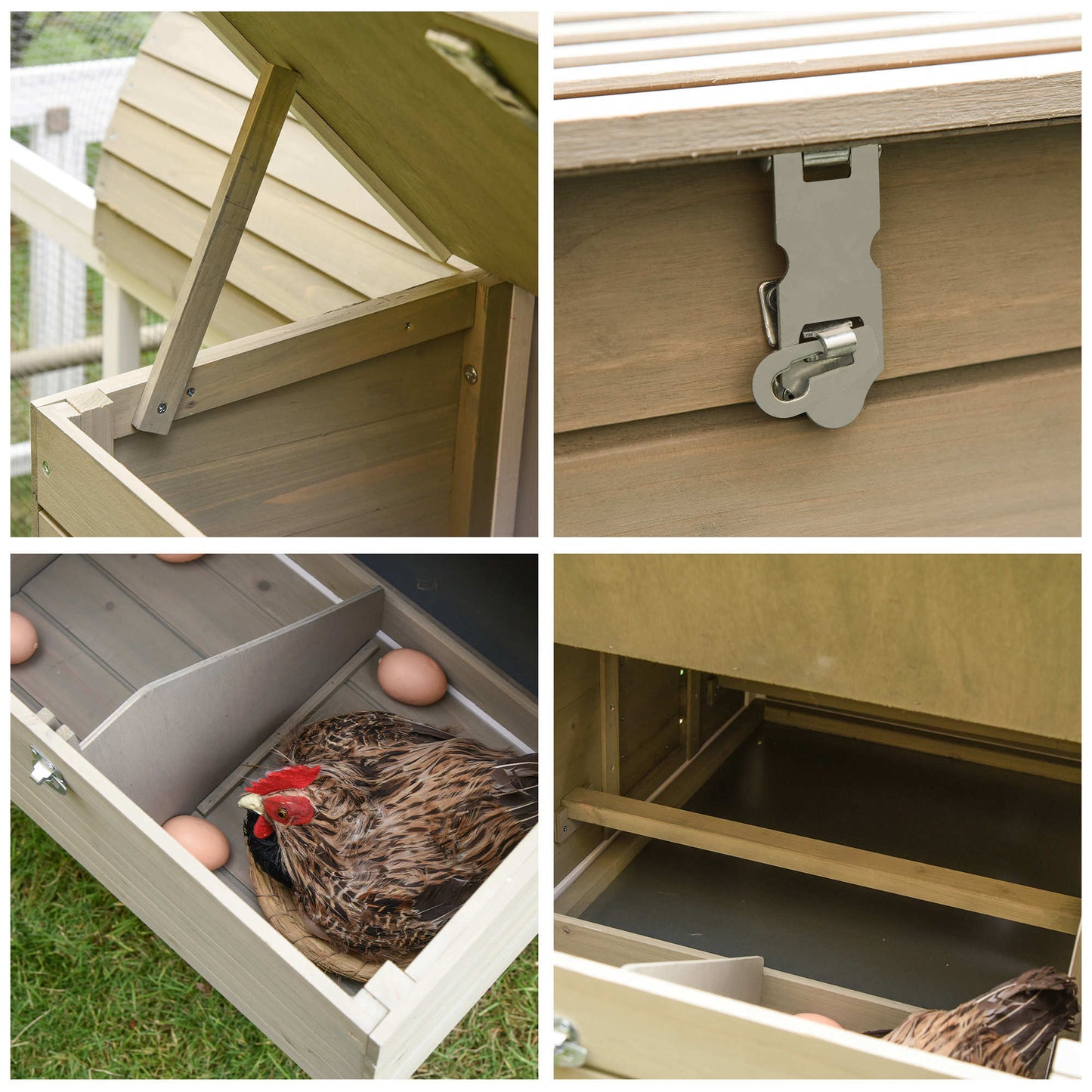 Pawhut Gallinero Exterior Madera Con Zona Abierta Ponedero Barras Y Bandeja_4